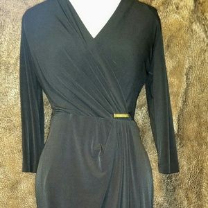 Calvin Klein ladies black long sleeve V neck dress
